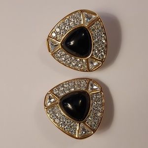 Swarovski Crystal and Black Earrings clip on vintage